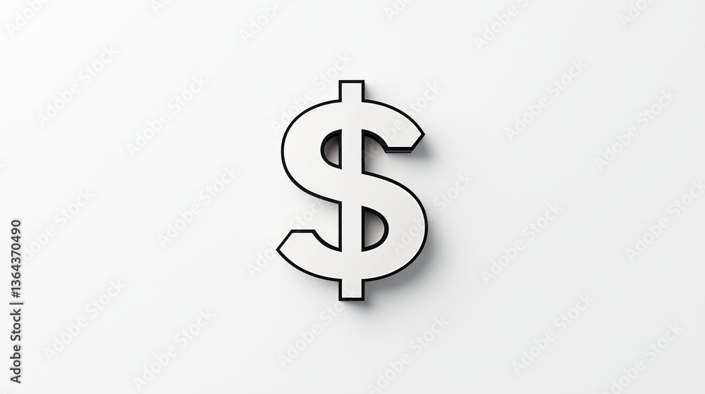 Bold White Dollar Sign on White Background Finance Symbol Bold White Dollar Sign on White Background Finance Symbol