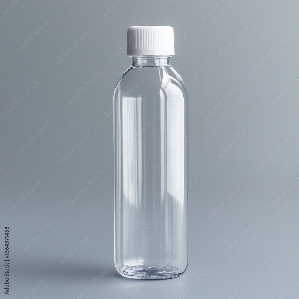 Clear plastic bottle with a minimalist aesthetic and white cap, isolated Clear plastic bottle with a minimalist aesthetic and white cap, isolated