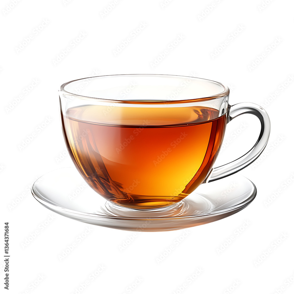 A Warm Cup Of Amber Tea, Inviting And Comforting, Rests On A Clear Glass Saucer Against A Bright Isolated on Transparent Background A Warm Cup Of Amber Tea, Inviting And Comforting, Rests On A Clear Glass Saucer Against A Bright Isolated on Transparent Background