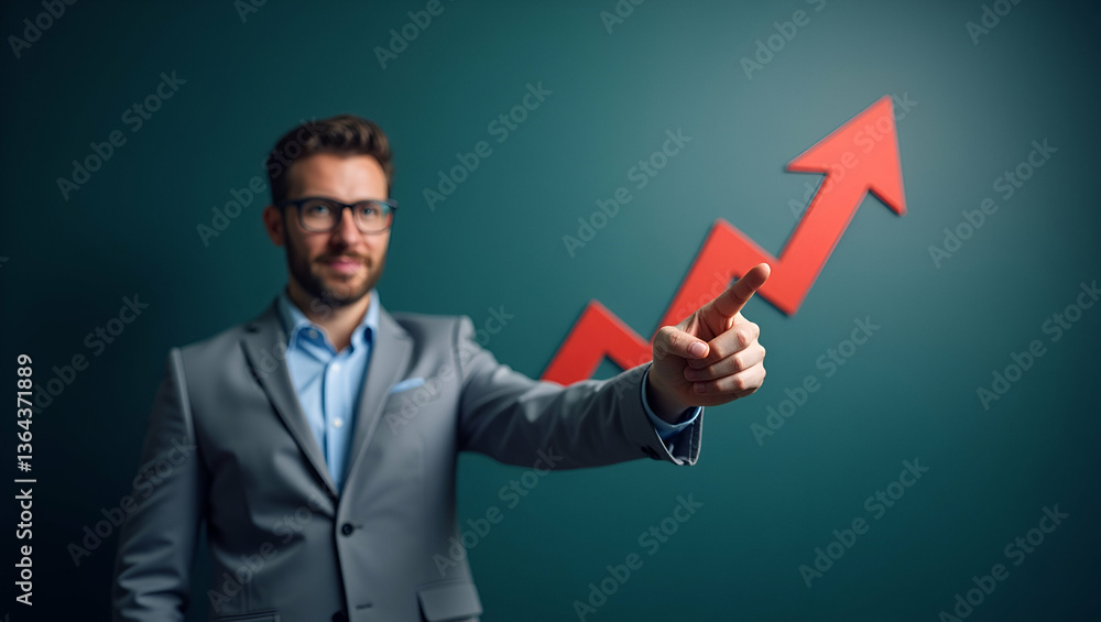 Employee Pointing Upward Arrow: Upskill & Reskill for Digital Transformation Employee Pointing Upward Arrow: Upskill & Reskill for Digital Transformation
