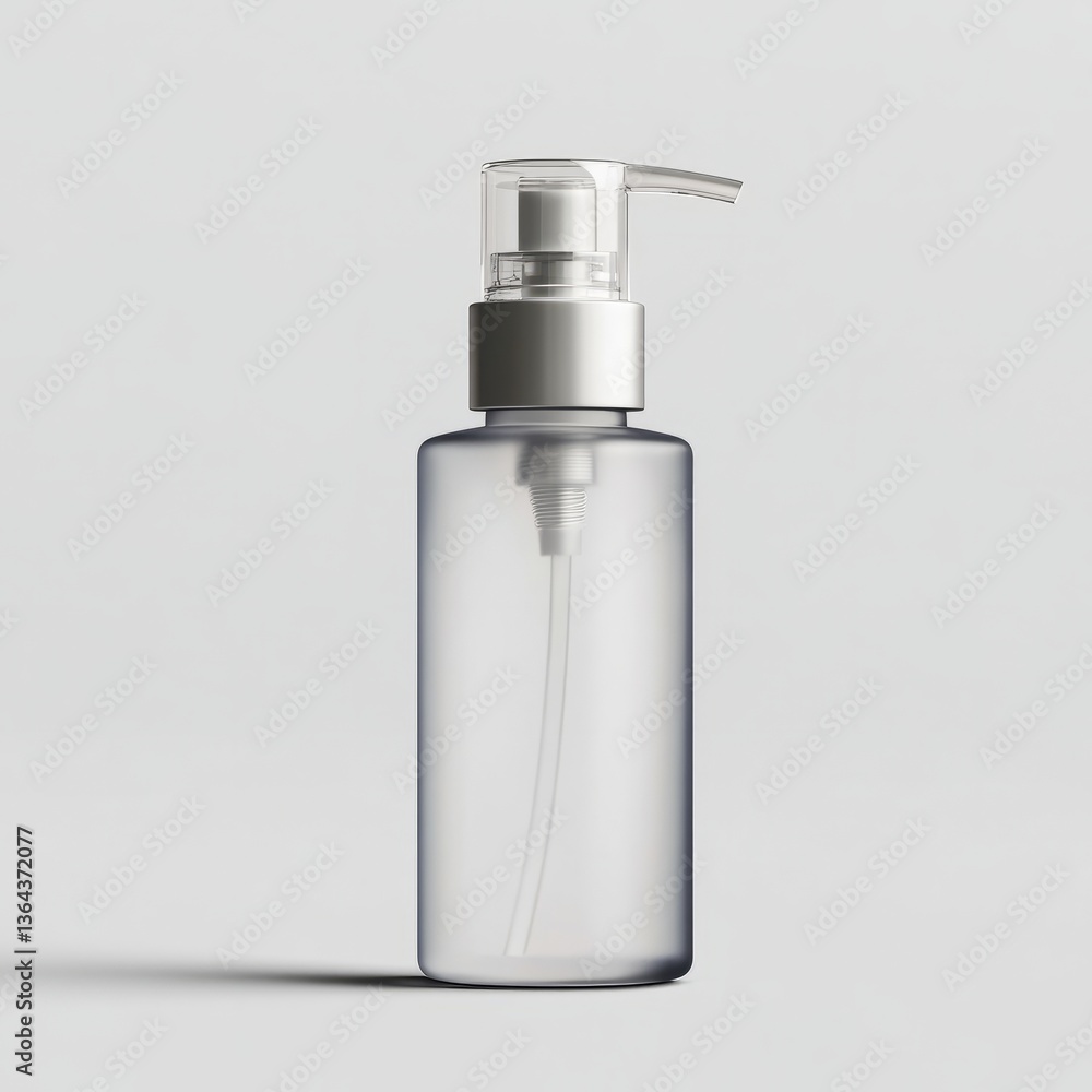 Compact plastic bottle with a frosted finish and pump dispenser, isolated Compact plastic bottle with a frosted finish and pump dispenser, isolated