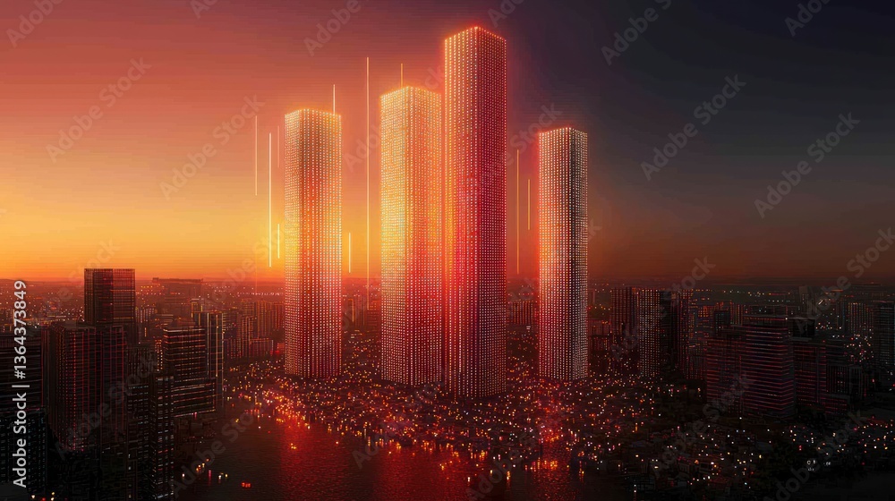 Illuminated Metropolis: Skyscrapers at Sunset Illuminated Metropolis: Skyscrapers at Sunset