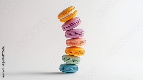 Colorful Stacked Macarons Appearing To Balance On Each Other