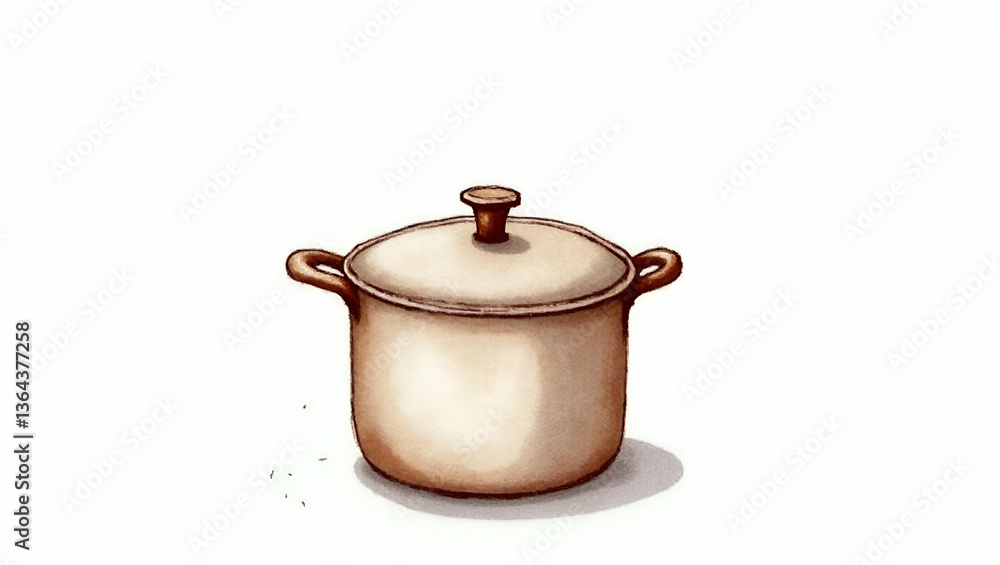 Hand Drawn Watercolor Cooking Pot Clipart on White Background for Kitchen Hand Drawn Watercolor Cooking Pot Clipart on White Background for Kitchen