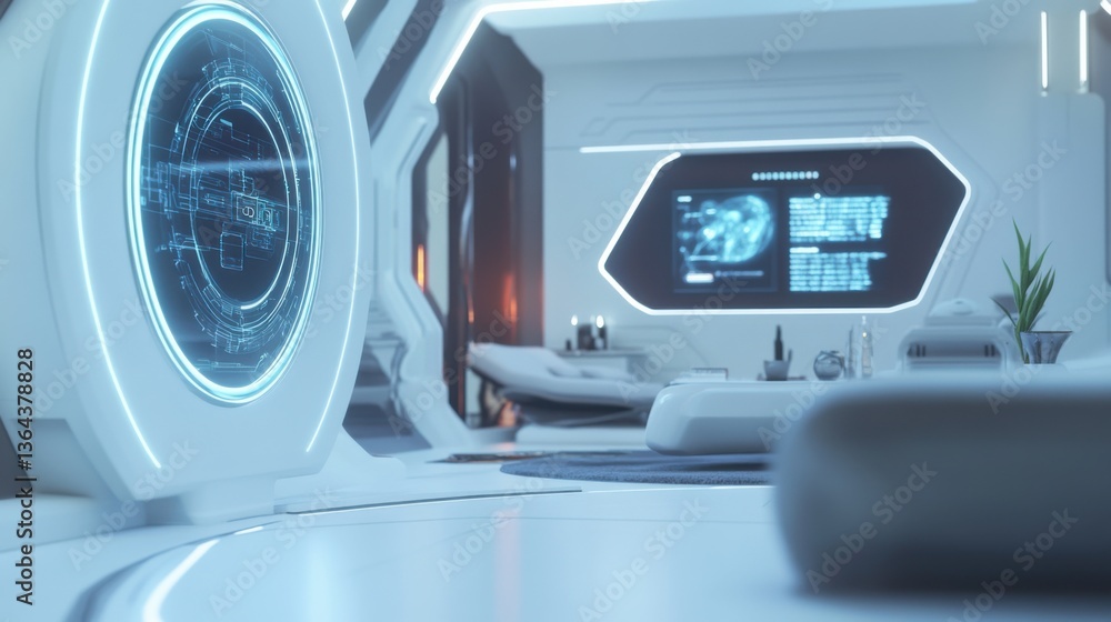 A futuristic smart home interface being controlled by gestures, sleek and modern interior with holographic displays, High-tech style A futuristic smart home interface being controlled by gestures, sleek and modern interior with holographic displays, High-tech style