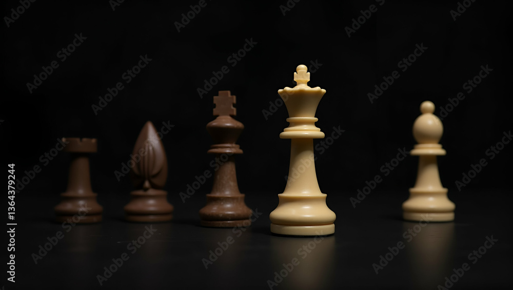King and Knight Chess Pieces on Dark Background: Strategic Roles in Classic Gameplay Concept King and Knight Chess Pieces on Dark Background: Strategic Roles in Classic Gameplay Concept
