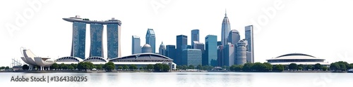 Cityscape of Singapore skyline with iconic landmarks like Marina Bay Sands and Supertree Grove isolated on white background,  destination,  cityscape