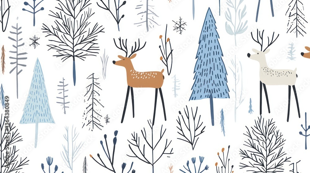 Cute winter forest pattern with deer Cute winter forest pattern with deer