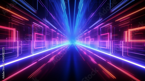 Wallpaper Mural abstract neon lights with digital tunnel technology background Torontodigital.ca