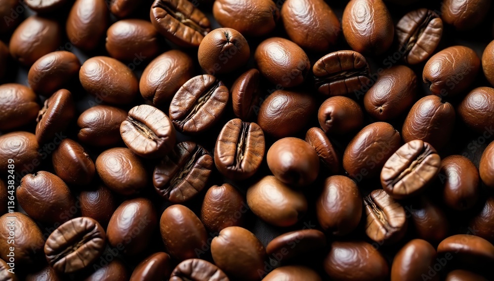 Fototapeta premium Close up of roasted coffee beans forming a textured background, brown, hot