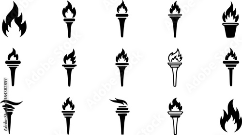 Vector black torch icons set
