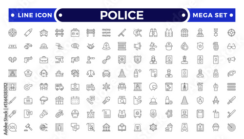 Police outline icon. Law and Judgement line icons Illustration. Justice, Court of law and Government outline icon set.