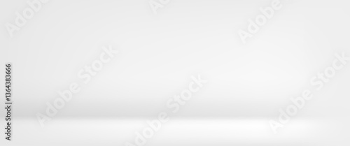 Cool white room background. 3d vector winter studio display podium. Light grey color winter gradient bg. Product table shelf. Clean aesthetic photo shoot backdrop. Realistic snow color stage scene.