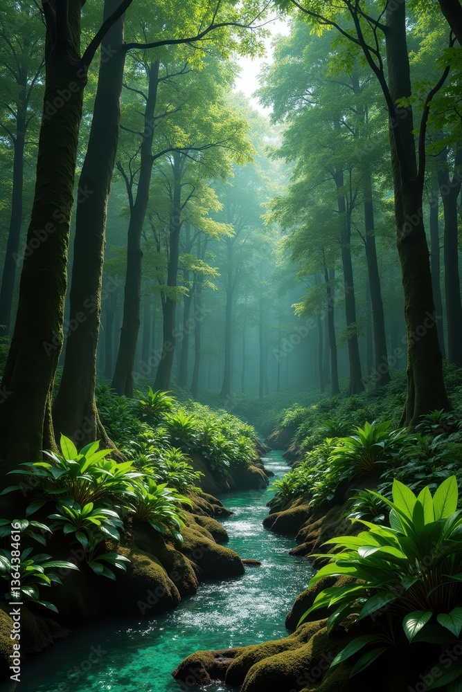 Obraz premium Enchanted with lush greenery serene stream