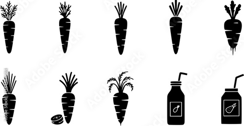 Vector black carrot, carrot meals icons set
