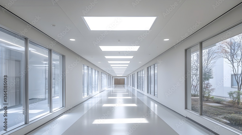 A bright spacious modern hallway with large and sunlight streaming through offers a clean and minimalist aesthetic. A bright spacious modern hallway with large and sunlight streaming through offers a clean and minimalist aesthetic.