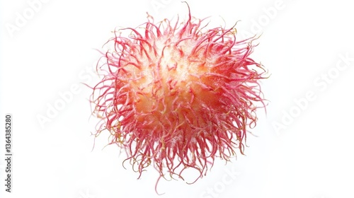 A Single Tropical Rambutan Fruit Against a White Background