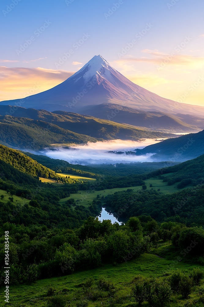 Fototapeta premium Majestic Volcano Sunrise Valley