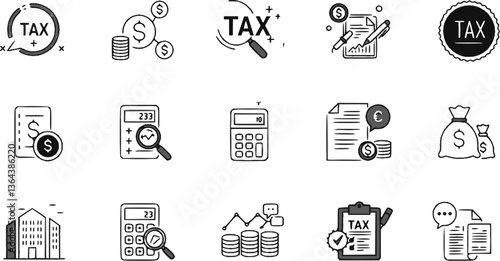Vector black tax icon set. Tax Icon Object, Tax Icon Picture, Tax Icon Image - stock vector
