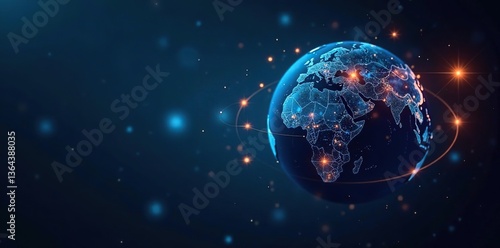 Digital globe with network lines and abstract squares representing global connectivity,  digital,  pattern