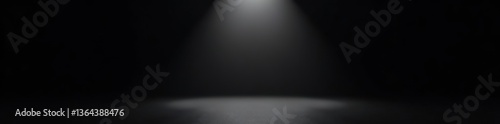 Empty black background with a central spotlight illuminating a sleek studio setting for showcasing designs Dark backdrop with abstract template in a realistic 3D render,  background,  3D