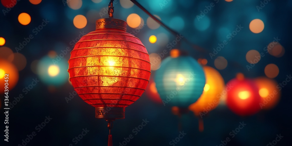 Colorful Paper Lanterns at Night. Colorful Paper Lanterns at Night.