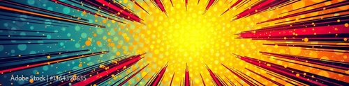 Comic book style background with vibrant colors, spiral rays, halftone dots, and frame panels,  book,  frame