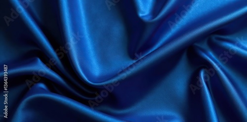 Dark blue silk fabric background, view from above Smooth elegant blue satin luxury cloth texture abstract backdrop copy space close-up,  abstract,  copy space
