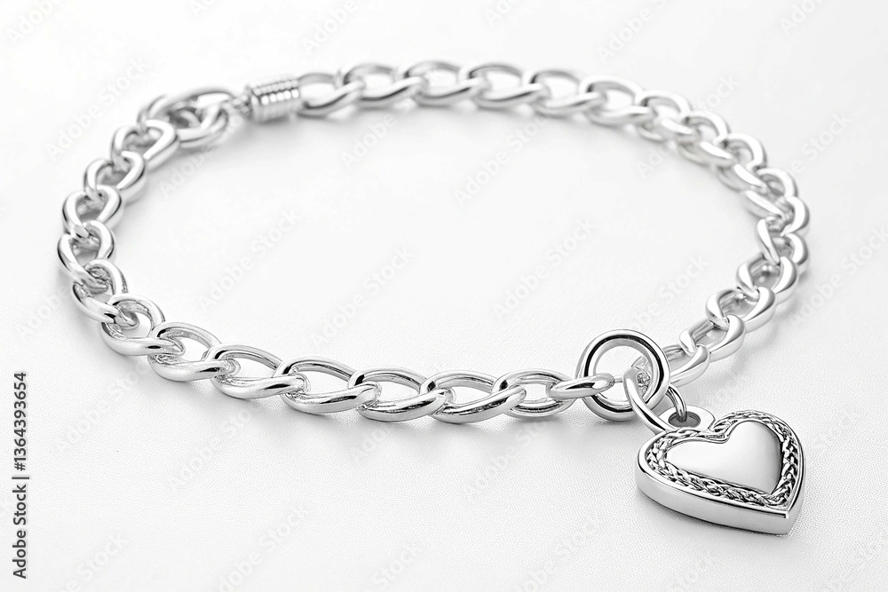 Silver chain bracelet with a heart charm isolated transparent background Silver chain bracelet with a heart charm isolated transparent background