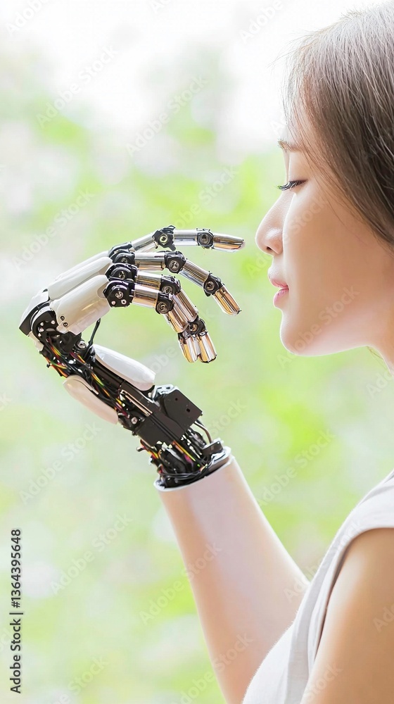 Woman with robotic arm