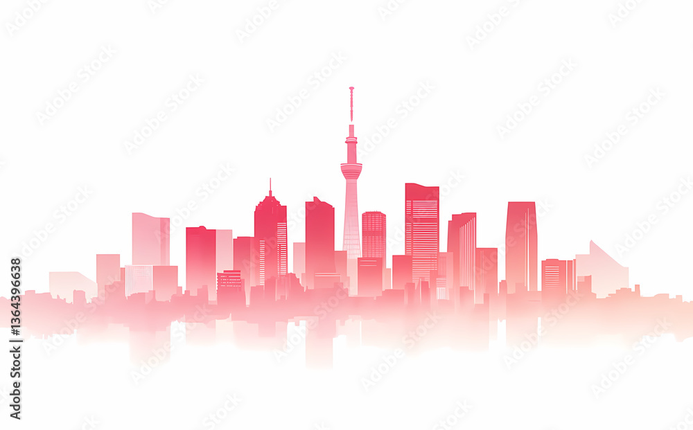 Fototapeta premium Pink Tokyo Skyline Silhouette