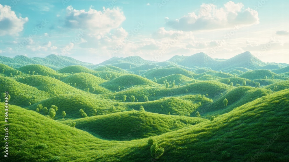 illustration of Summer fields landscape with a dawn,Rainbow, green grass hills, bright color blue sky, country background,banner resting vacation. illustration of Summer fields landscape with a dawn,Rainbow, green grass hills, bright color blue sky, country background,banner resting vacation.