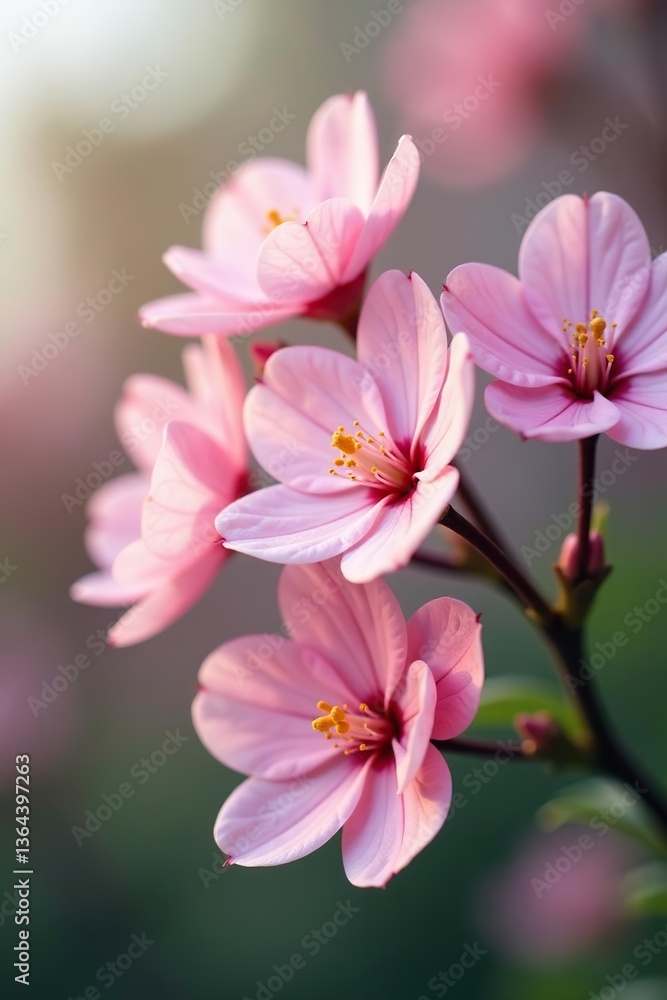 Fototapeta premium Close-up of delicate pink flowers in full bloom, petals, close view