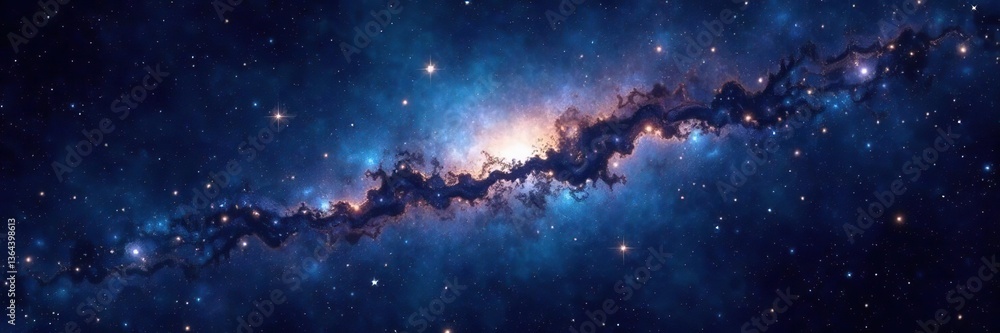 Naklejka premium Cosmic background filled with stars and galaxies, creating a dark infinite universe with shining constellations and stardust nebulae, 3d render, cosmic