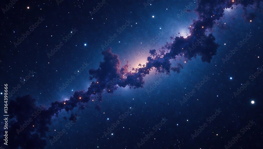Fototapeta premium Cosmic background with stars and galaxies in a dark infinite universe, featuring shining stars, constellations, stellar space, and stardust nebulae 3D render, space, shining