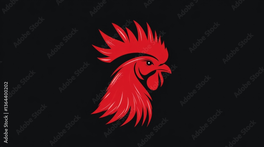 Obraz premium Red Rooster Silhouette on Solid Black Background