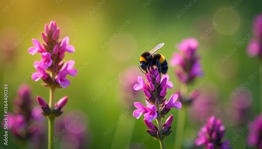 Bumblebee collecting nectar on vicia sepium flowers in a vibrant meadow, closeup, macro Bumblebee collecting nectar on vicia sepium flowers in a vibrant meadow, closeup, macro