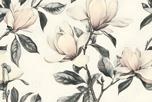 Wallpaper Mural Wallpaper magnolia drawing sketch illustrated Torontodigital.ca