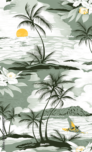 palm tree and island beach colorful pattern 