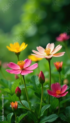 Calotrope flowers blooming amidst vibrant greenery in nature,  growth,  background