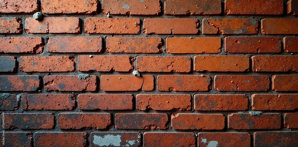 Obraz premium Close-up of weathered brick wall with visible cracks and textures, cracks, background