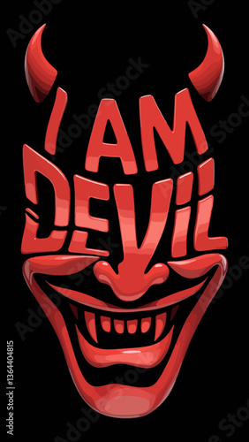 A 3D render of a T-shirt design image that reads "I am the devil," in the shape of a demon's face.