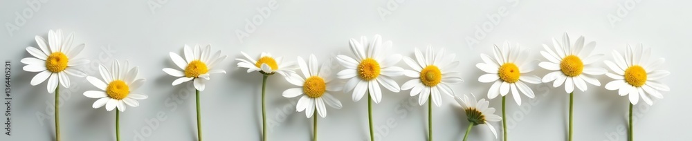 Naklejka premium Chamomile flowers isolated on light gray background with clipping path for design mockups Collection of beautiful summer sunny flowers, medicinal plant, sunny, mockup