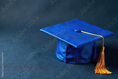 Elegant blue graduation cap with gold tassel on textured fabric background,  fabric,  achievement