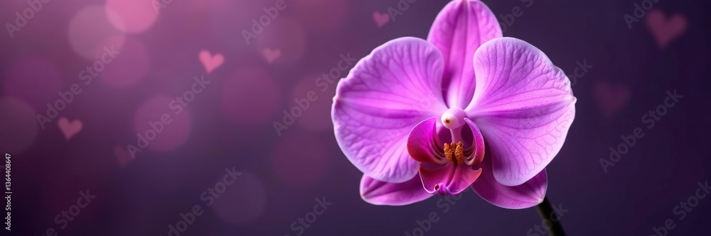 Fototapeta premium Close-up shot of a vibrant purple orchid contrasted against a soft blurred background, perfect for use in nature-themed designs or as a symbol of elegance, close-up, elegance
