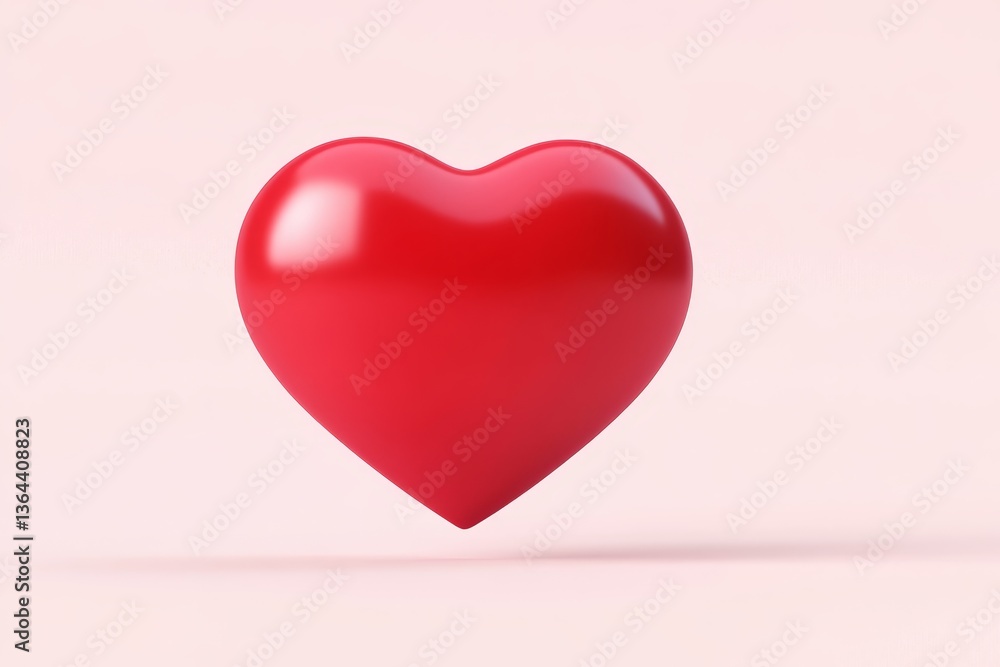 Red Heart 3D Render on Pink Background, Valentine, Love ,Hearts