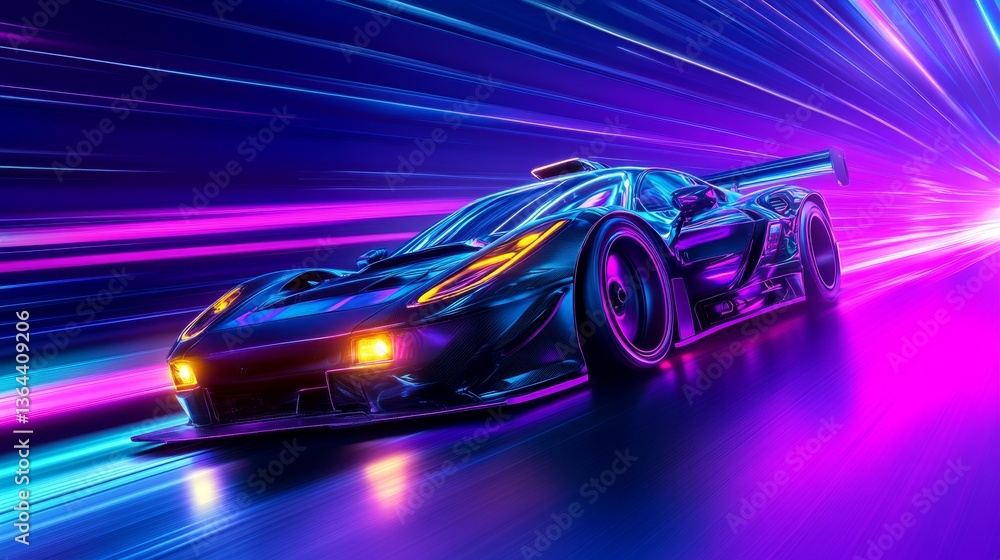Fototapeta premium Neon Racer Speed Lines, Futuristic Car Art, Synthwave , Motorsport