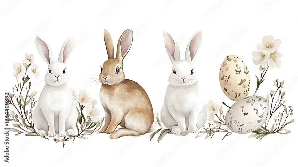 Obraz premium Easter bunnies floral spring design. (3)