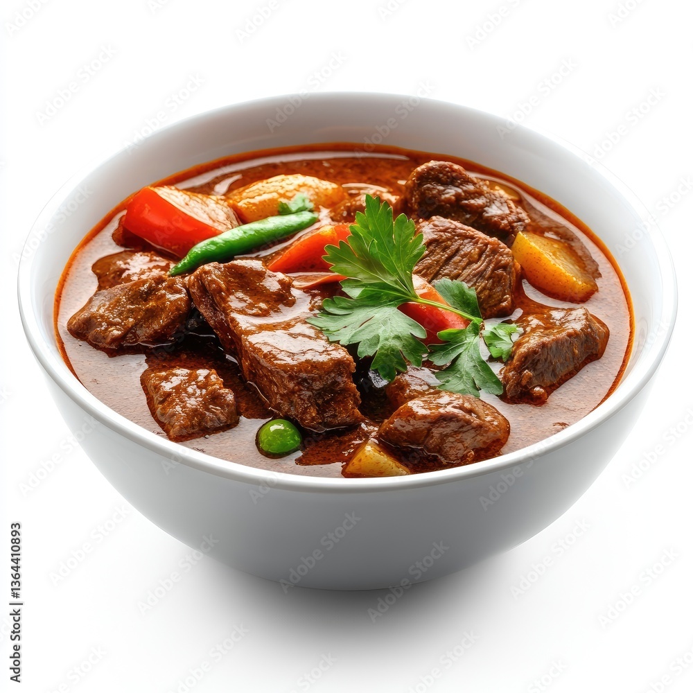 A hot beef stew meal with rice and vegetables, a delicious and hearty dish A hot beef stew meal with rice and vegetables, a delicious and hearty dish