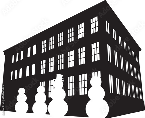 building a snowman silhouette vector liner art black color design and solid white background  